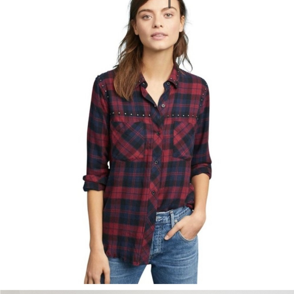 Rails Rex Plaid Studded Button Down Shirt Red Navy S casual fall punk hip
